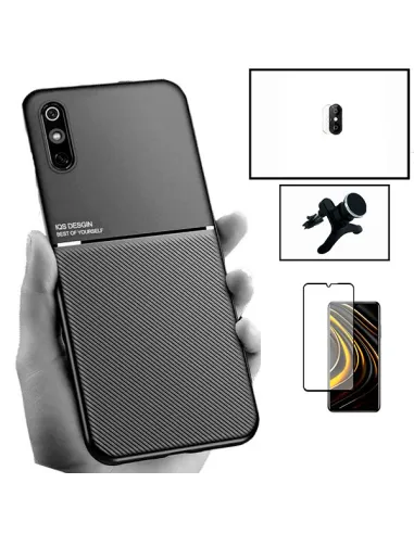 Kit Capa Magnetic Lux + Vidro Full Cover + Película de Câmara + Suporte Magnético Reforçado para Xiaomi Redmi 9A