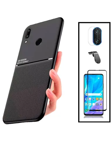 Kit Capa Magnetic Lux + Vidro Full Cover + Película de Câmara + Suporte Magnético L para Huawei P Smart 2019