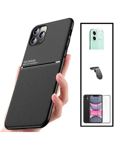 Kit Capa Magnetic Lux + Vidro Full Cover + Película de Câmara + Suporte Magnético L para iPhone 11 Pro