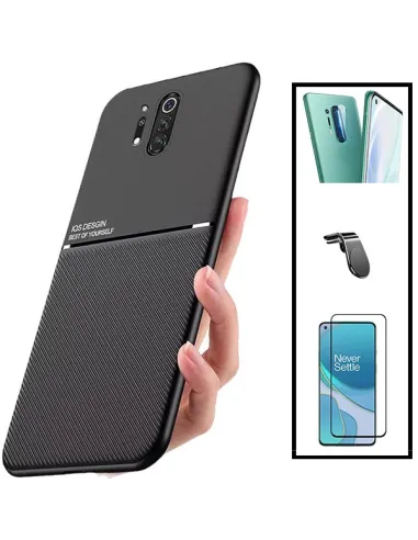 Kit Capa Magnetic Lux + Vidro Full Cover + Película de Câmara + Suporte Magnético L para OnePlus 8 Pro