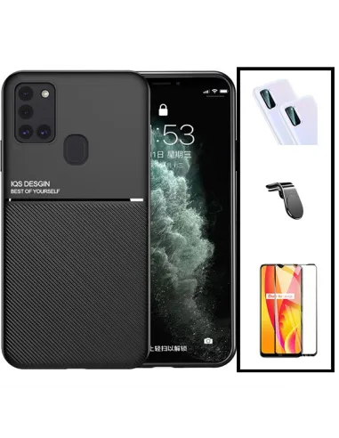 Kit Capa Magnetic Lux + Vidro Full Cover + Película de Câmara + Suporte Magnético L para Samsung Galaxy M21