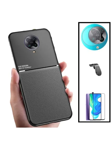 Kit Capa Magnetic Lux + Vidro Full Cover + Película de Câmara + Suporte Magnético L para Xiaomi Poco F2 Pro