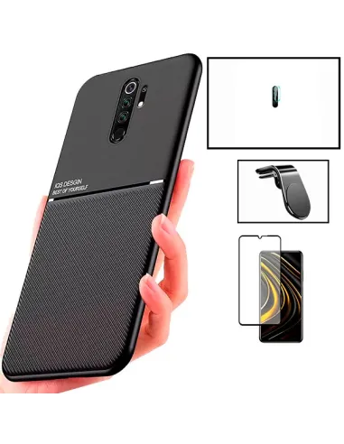 Kit Capa Magnetic Lux + Vidro Full Cover + Película de Câmara + Suporte Magnético L para Xiaomi Poco M2