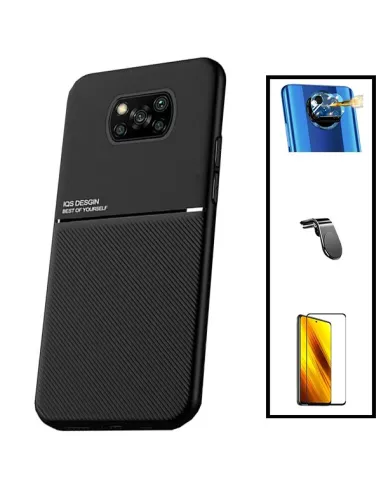 Kit Capa Magnetic Lux + Vidro Full Cover + Película de Câmara + Suporte Magnético L para Xiaomi Poco X3