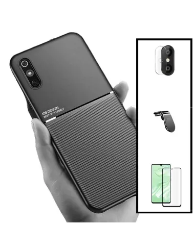 Kit Capa Magnetic Lux + Vidro Full Cover + Película de Câmara + Suporte Magnético L para Xiaomi Redmi 9 Activ