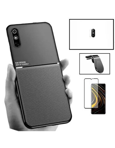 Kit Capa Magnetic Lux + Vidro Full Cover + Película de Câmara + Suporte Magnético L para Xiaomi Redmi 9A Sport