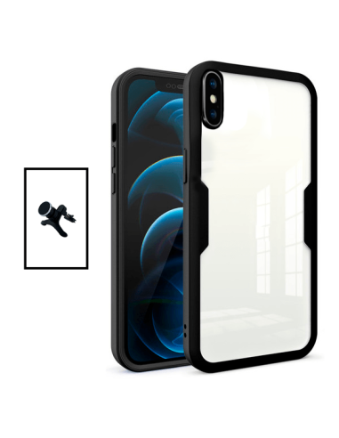 Kit Capa Anti-Crash 360 Protection + Suporte Magnético de Carro Reforçado para Apple iPhone X - Preto