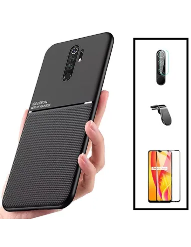 Kit Capa Magnetic Lux + Vidro + Película de Câmara + Suporte Magnético L para Xiaomi Redmi 9 Prime