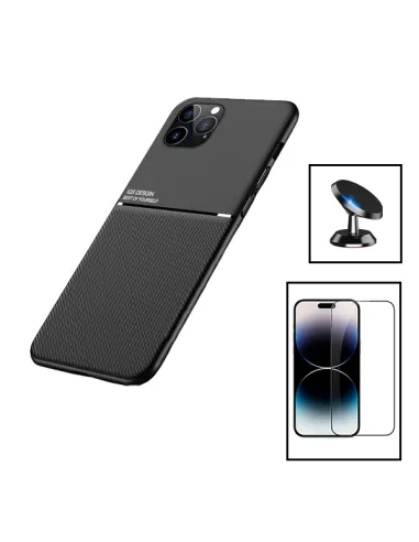 Kit Capa Magnetic Lux + Vidro Full Cover + Suporte Magnético para Apple iPhone 15 - Preto