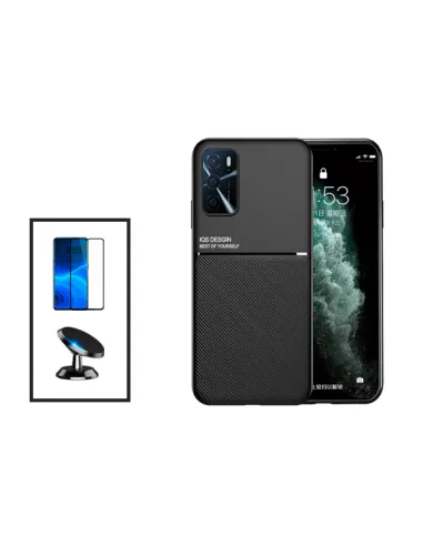 Kit Capa Magnetic Lux + Vidro Full Cover + Suporte Magnético para Oppo A16 - Preto