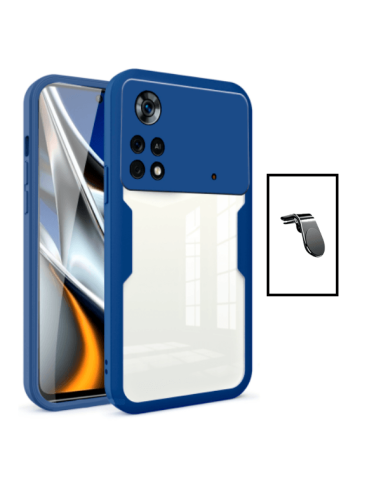 Kit Capa Anti-Crash 360 Protection + Suporte Magnético L Safe Driving Carro para Xiaomi Poco X4 Pro 5G - Azul Escuro