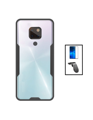 Kit Capa Anti-Impact Clear Armor + Película 5D Full Cover + Suporte Magnético L Safe Driving para Huawei Mate 20X 5G - Transpare