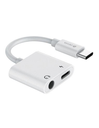 Adaptador Audio Smart USB-C - USB-C (port) + Jack 3,5mm (port) Devia Branco