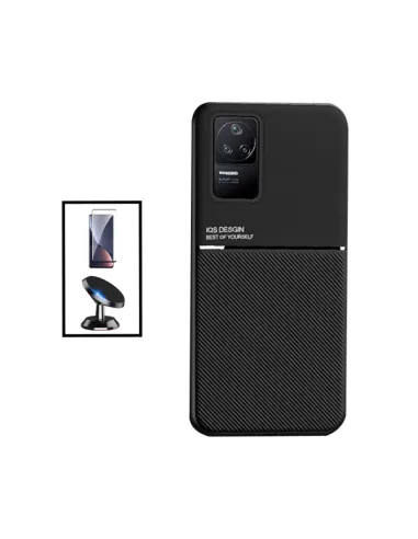 Kit Capa Magnetic Lux + Vidro Full Cover + Suporte Magnético para Xiaomi Poco F4 5G - Preto