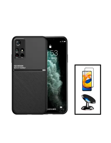 Kit Capa Magnetic Lux + Vidro Full Cover + Suporte Magnético para Xiaomi Poco M4 Pro - Preto