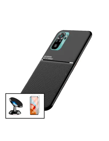 Kit Capa Magnetic Lux + Vidro Full Cover + Suporte Magnético para Xiaomi Redmi Note 10