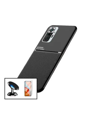 Kit Capa Magnetic Lux + Vidro Full Cover + Suporte Magnético para Xiaomi Redmi Note 10 Pro