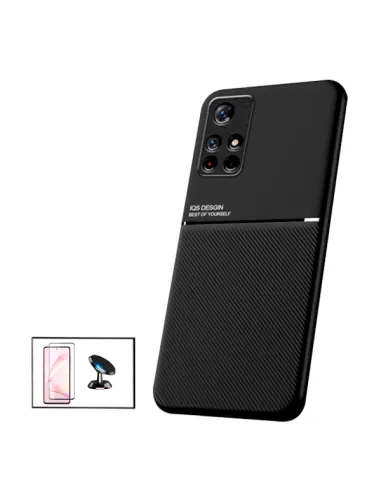 Kit Capa Magnetic Lux + Vidro Full Cover + Suporte Magnético para Xiaomi Redmi Note 11S 5G - Preto