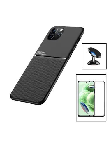 Kit Capa Magnetic Lux + Vidro Full Cover + Suporte Magnético para Xiaomi Redmi Note 12R - Preto