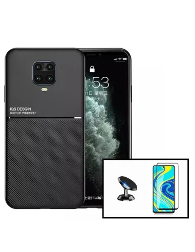 Kit Capa Magnetic Lux + Vidro Full Cover + Suporte Magnético para Xiaomi Redmi Note 9 Pro