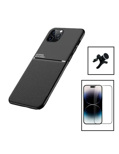 Kit Capa Magnetic Lux + Vidro Full Cover + Suporte Magnético Reforçado para Apple iPhone 15 Plus - Preto