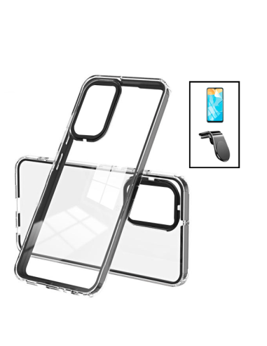 Kit Capa Doble Airbag Anti-Drop + Película de Hydrogel + Suporte L Safe Driving para Samsung Galaxy A04s - Transparente