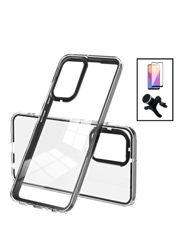 Kit Capa Doble Airbag Anti-Drop + Suporte Magnético Reforçado de Carro + 5D Full Cover para Samsung Galaxy A04s - Transparente