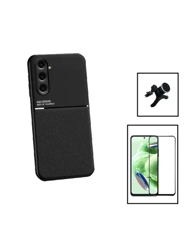 Kit Capa Magnetic Lux + Vidro Full Cover + Suporte Magnético Reforçado para Samsung Galaxy M34 5G - Preto