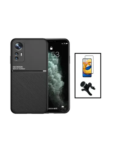 Kit Capa Magnetic Lux + Vidro Full Cover + Suporte Magnético Reforçado para Xiaomi 12 Lite - Preto