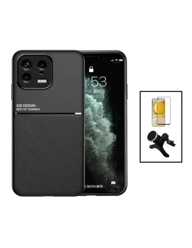 Kit Capa Magnetic Lux + Vidro Full Cover + Suporte Magnético Reforçado para Xiaomi 13 - Preto