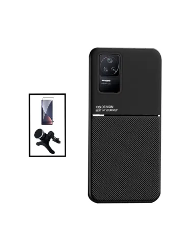 Kit Capa Magnetic Lux + Vidro Full Cover + Suporte Magnético Reforçado para Xiaomi Poco F4 5G - Preto