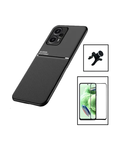 Kit Capa Magnetic Lux + Vidro Full Cover + Suporte Magnético Reforçado para Xiaomi Poco F5 - Preto