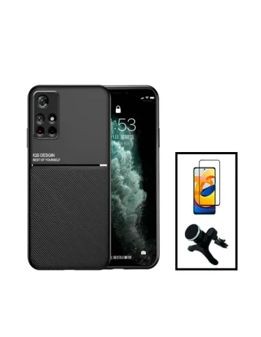 Kit Capa Magnetic Lux + Vidro Full Cover + Suporte Magnético Reforçado para Xiaomi Poco M4 Pro - Preto