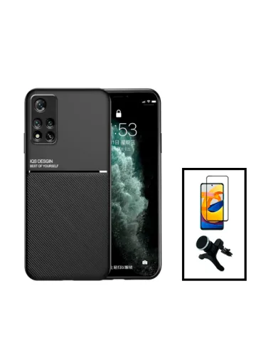 Kit Capa Magnetic Lux + Vidro Full Cover + Suporte Magnético Reforçado para Xiaomi Poco X4 Pro 5G - Preto