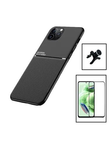 Kit Capa Magnetic Lux + Vidro Full Cover + Suporte Magnético Reforçado para Xiaomi Redmi 12 5G - Preto