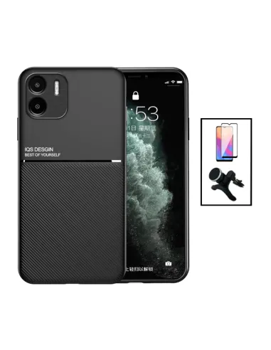 Kit Capa Magnetic Lux + Vidro Full Cover + Suporte Magnético Reforçado para Xiaomi Redmi A2 - Preto