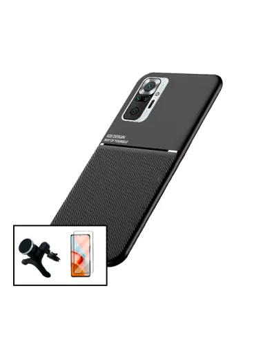 Kit Capa Magnetic Lux + Vidro Full Cover + Suporte Magnético Reforçado para Xiaomi Redmi Note 10 Pro