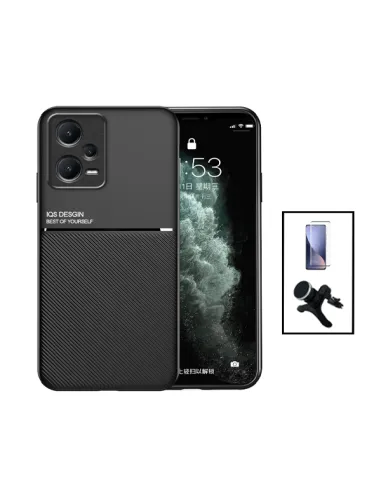 Kit Capa Magnetic Lux + Vidro Full Cover + Suporte Magnético Reforçado para Xiaomi Redmi Note 12 Pro - Preto