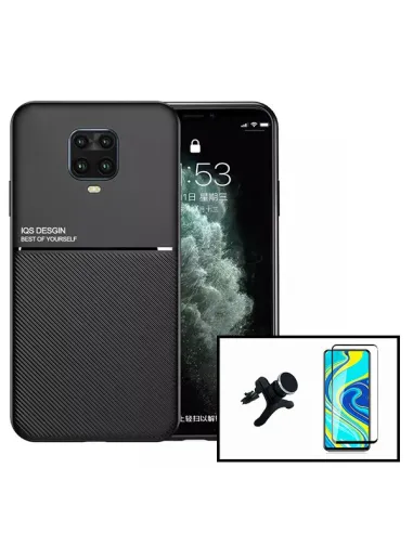 Kit Capa Magnetic Lux + Vidro Full Cover + Suporte Magnético Reforçado para Xiaomi Redmi Note 9 Pro