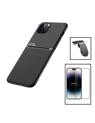 Kit Capa Magnetic Lux + Vidro Full Cover + Suporte Magnético L para Apple iPhone 15 Plus - Preto