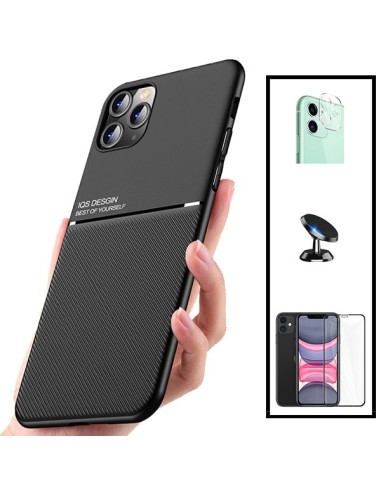 Kit Capa Magnetic Lux + 5D Full Cover + Película de Câmara + Suporte Magnético de Carro para iPhone 11 Pro