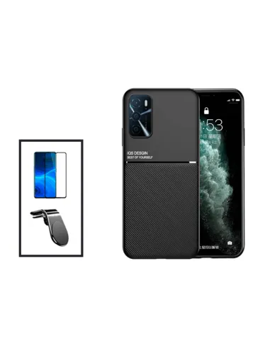 Kit Capa Magnetic Lux + Vidro Full Cover + Suporte Magnético L para Oppo A16 - Preto