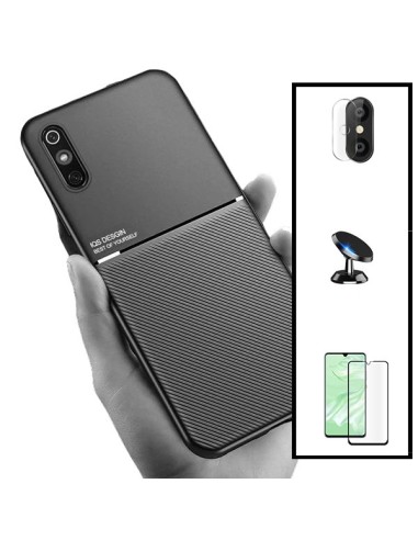 Kit Capa Magnetic Lux + 5D Full Cover + Película de Câmara + Suporte Magnético de Carro para Xiaomi Redmi 9i