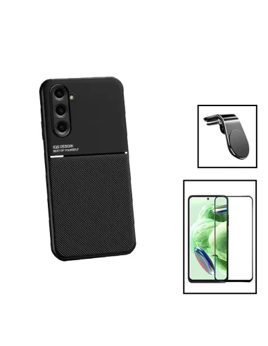 Kit Capa Magnetic Lux + Vidro Full Cover + Suporte Magnético L para Samsung Galaxy F34 5G - Preto