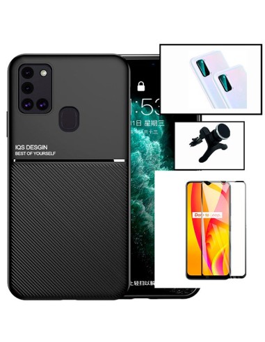 Kit Capa Magnetic Lux + 5D Full Cover + Película de Câmara + Suporte Magnético de Carro Reforçado para Samsung Galaxy M21