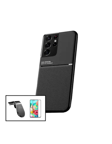 Kit Capa Magnetic Lux + Vidro Full Cover + Suporte Magnético L para Samsung Galaxy S21 Ultra 5G