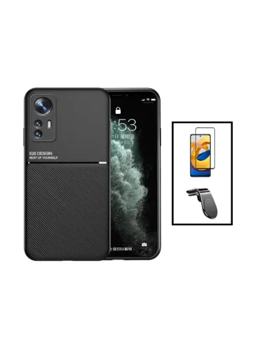 Kit Capa Magnetic Lux + Vidro Full Cover + Suporte Magnético L para Xiaomi 12T - Preto