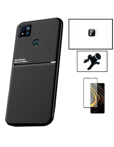 Kit Capa Magnetic Lux + 5D Full Cover + Película de Câmara + Suporte Magnético de Carro Reforçado para Xiaomi Redmi 9 Activ