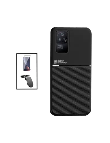 Kit Capa Magnetic Lux + Vidro Full Cover + Suporte Magnético L para Xiaomi Poco F4 - Preto