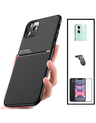 Kit Capa Magnetic Lux + 5D Full Cover + Película de Câmara + Suporte Magnético L Safe Driving para iPhone 11 Pro